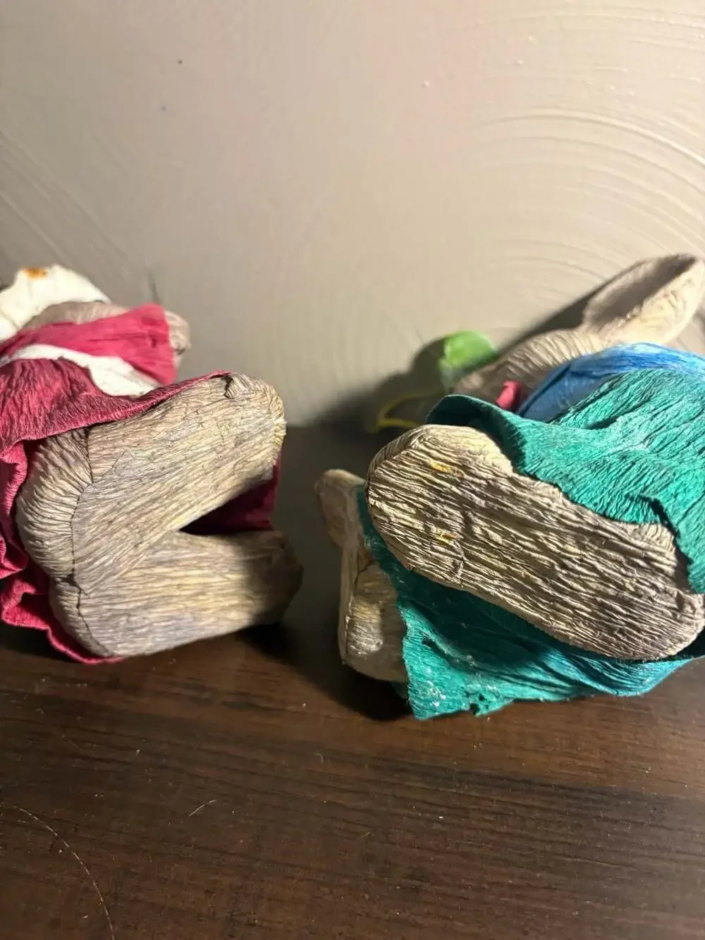 Vintage Paper Mache Easter Bunny Couple Figurines in Traditional Clothing